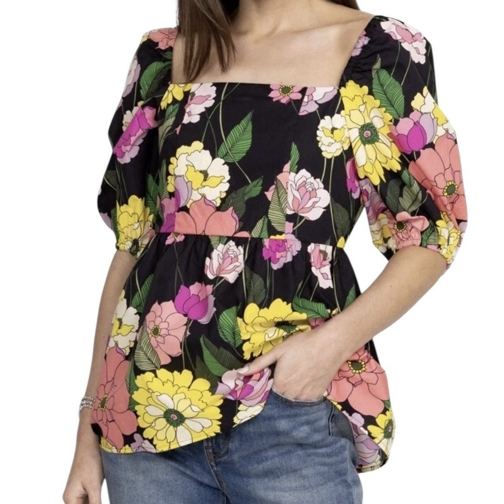 New Johnny Was JADE Marisol Top Women's Small Floral Elastic‎ Back Zip Coquette